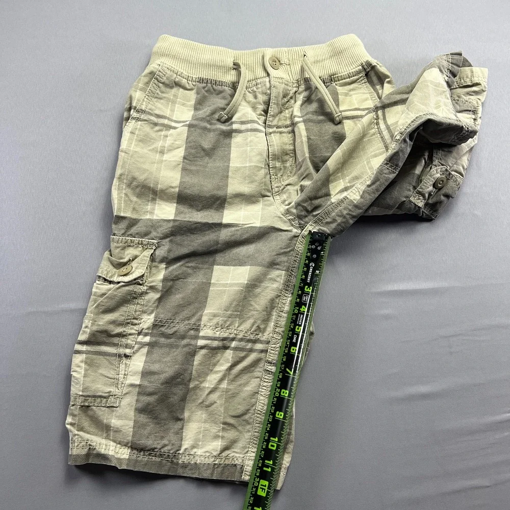 Urban Pipeline Cargo Shorts Kids L Beige Gray Plaid Drawstring Utility Pocket